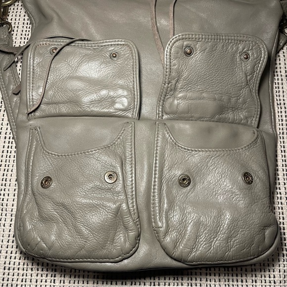 Moni Moni | Genuine Italian Leather Crossbody Long Strap Shoulder Bag In Grey - Picture 5 of 8